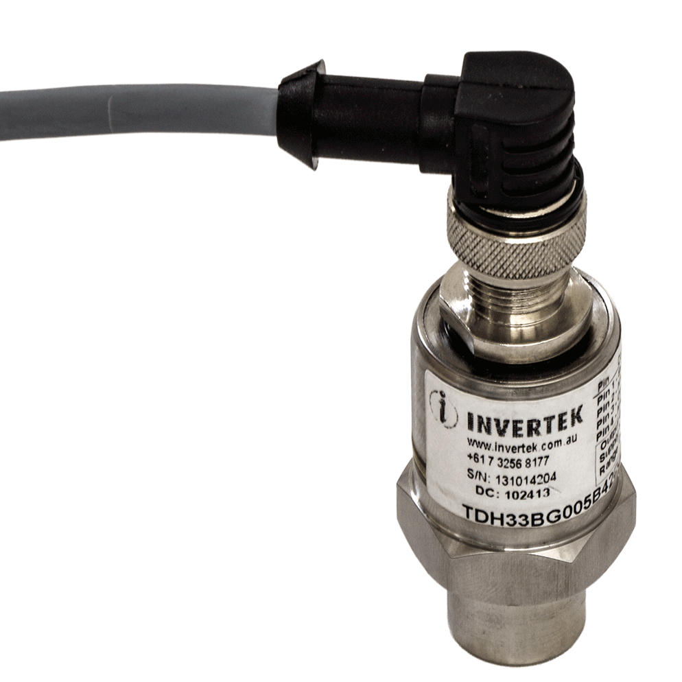 Pressure Transducer 4-20mA output 24 VDC supply 20 Bar 7/16-20 SAE female with 45° flare and valve depressor 4-pin M12 connector 1% accuracy all stainless steel wetted parts